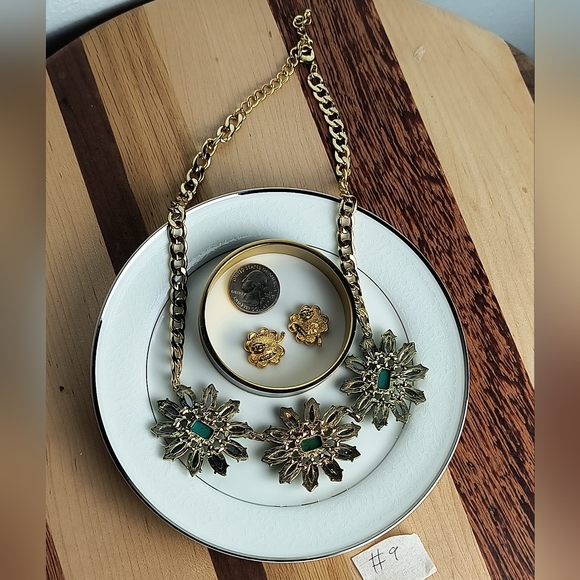 Jewelry Dish Bundle Of 4 Emerald Gold Tone - Picture 4 of 5